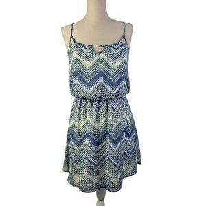 GUESS Chevron Print Spaghetti Strap Summer Mini Dress Blue White Yellow M/M‎